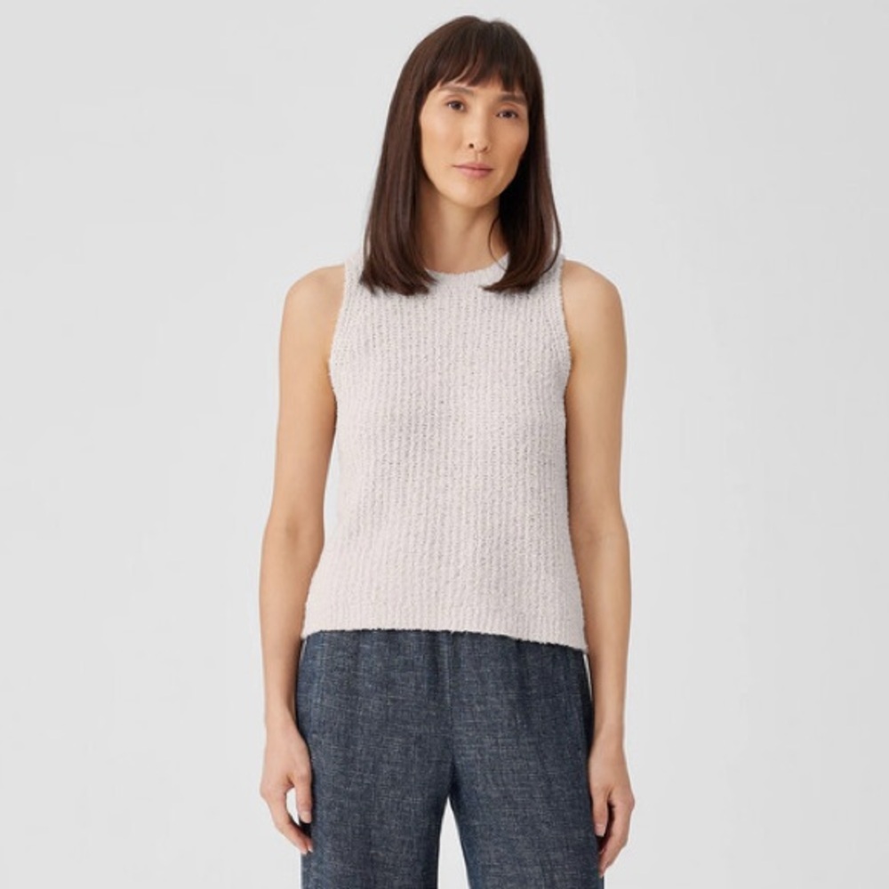 EILEEN FISHER NWT XL Cotton Fluff Crew Neck Top in Bone • Cashmere Blend Neutral